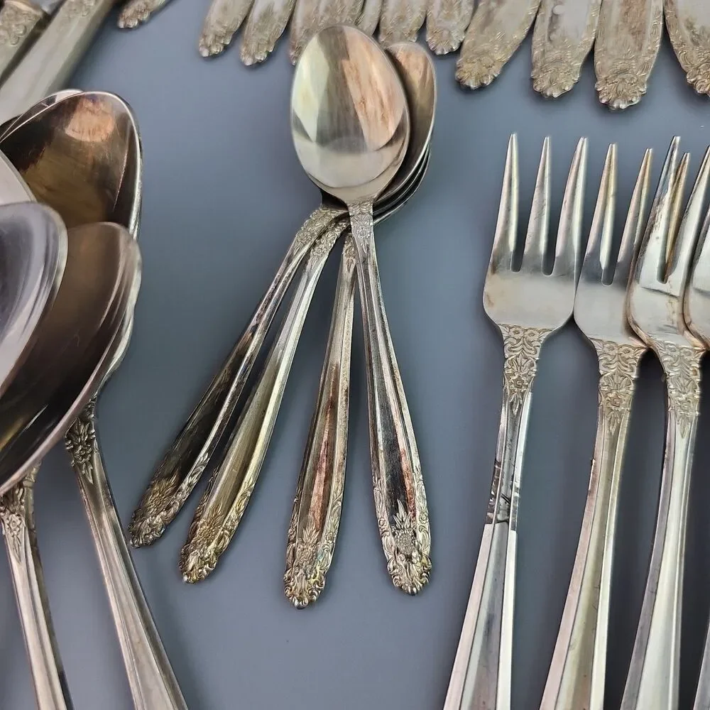 59 Piece Silver Plate Nickel Silver Spoons Knives Forks Serving Japan